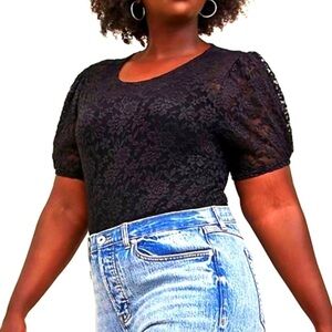 Torrid Puff Sleeve Sheer Lace Tee Black Size 3X NEW WITH TAGS